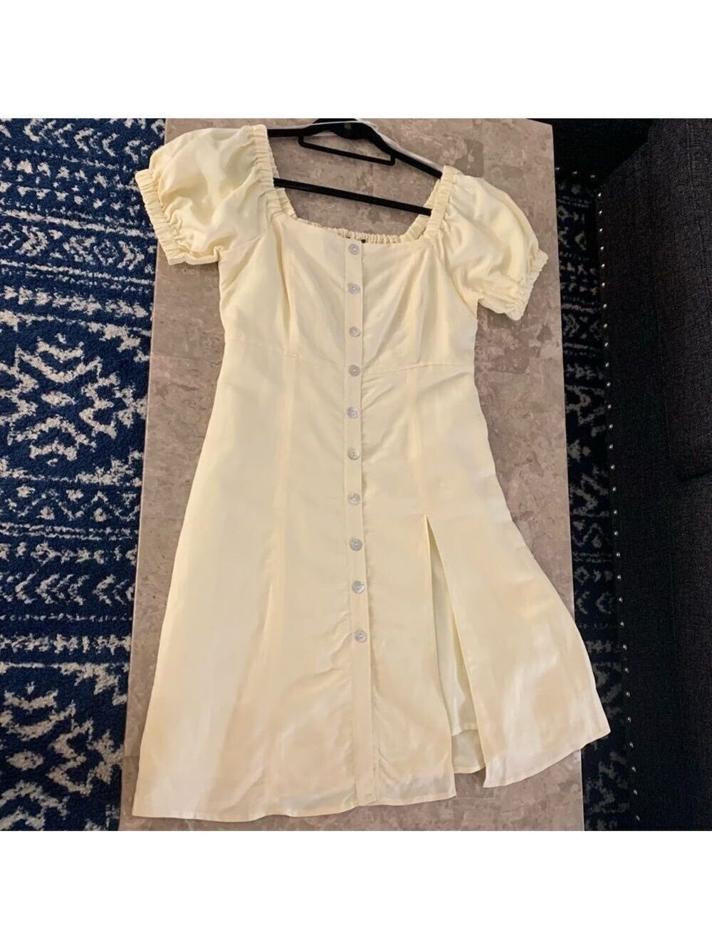 NWT Forever 21 Yellow Button Down Short Sleeved Midi Dress with slit size M - Picture 3 of 16